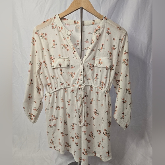 Sirenlily Maternity Floral Tunic Blouse Long Sleeve Drawstring Waist Size Large - Picture 1 of 5
